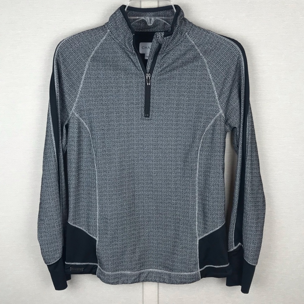 CHASE54 Black & White 1/4‑Zip Performance Pullover Sz S • Moisture‑Wicking • EUC